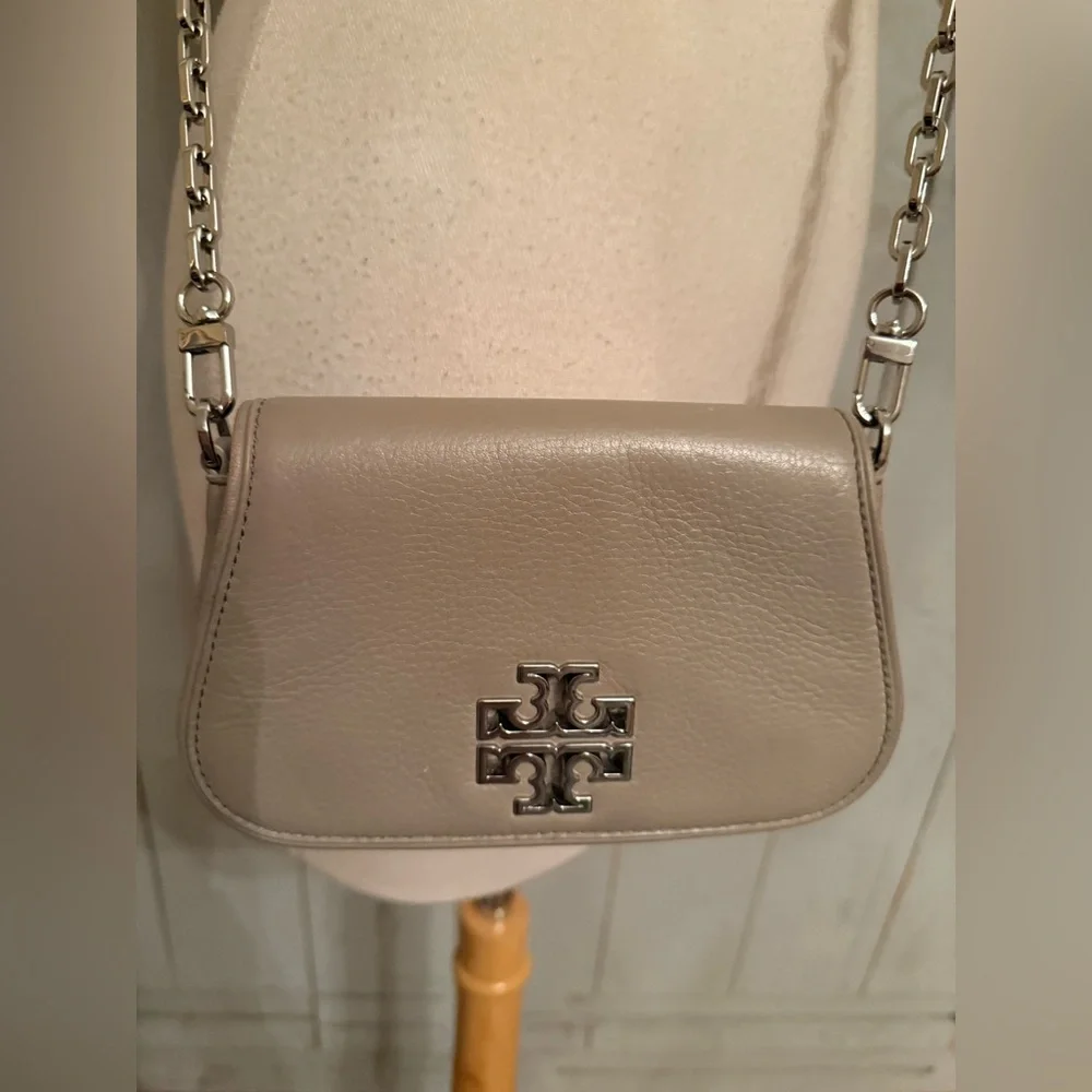 TORY‎ BURCH Britten Mini Crossbody Bag French Gray Silver Hardware Rt-398$ - Picture 2 of 9